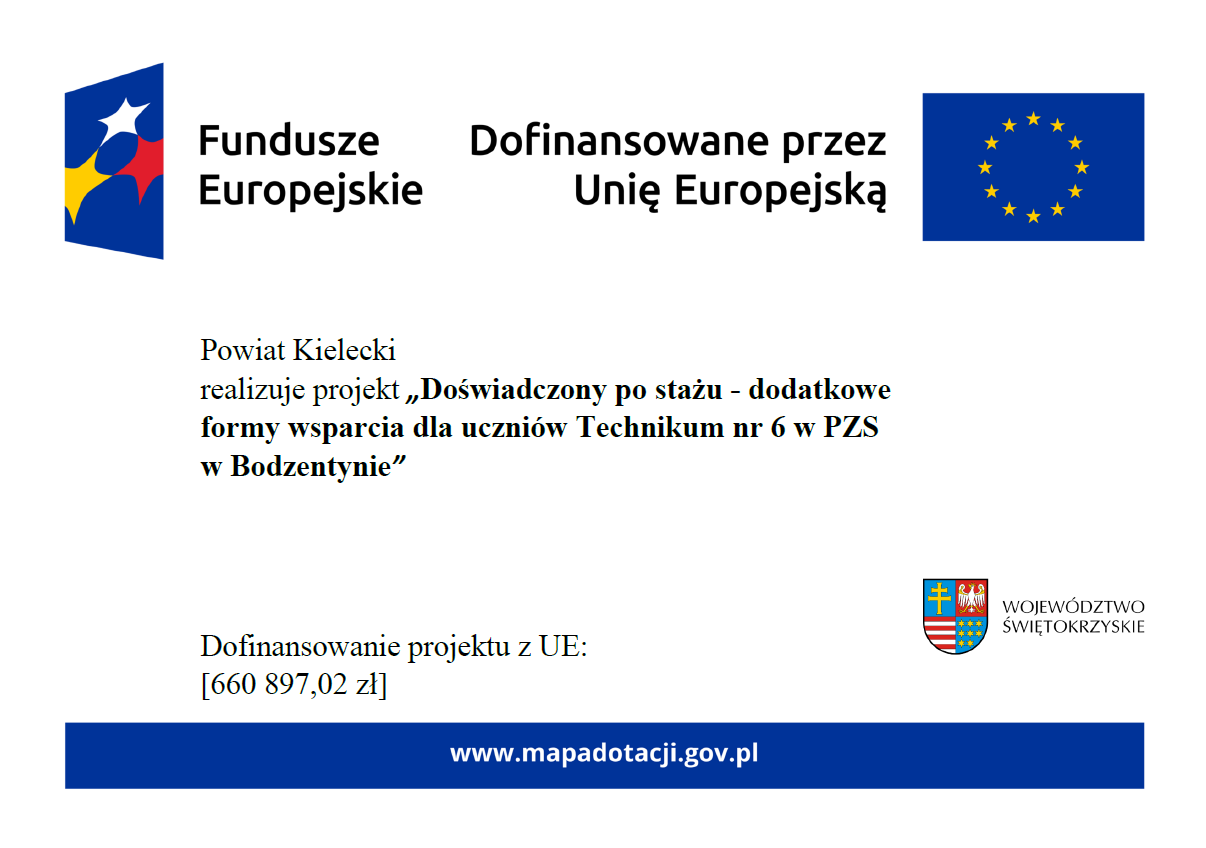 Doświadczony po stażu - dodatkowe formy wsparcia dla uczniów Technikum nr 6 w PZS w Bodzentynie