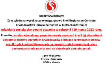Odwołane otwarte soboty w marcu