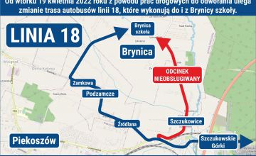 Czasowa zmiana trasy w Brynicy dla autobusów podmiejskiej linii 18