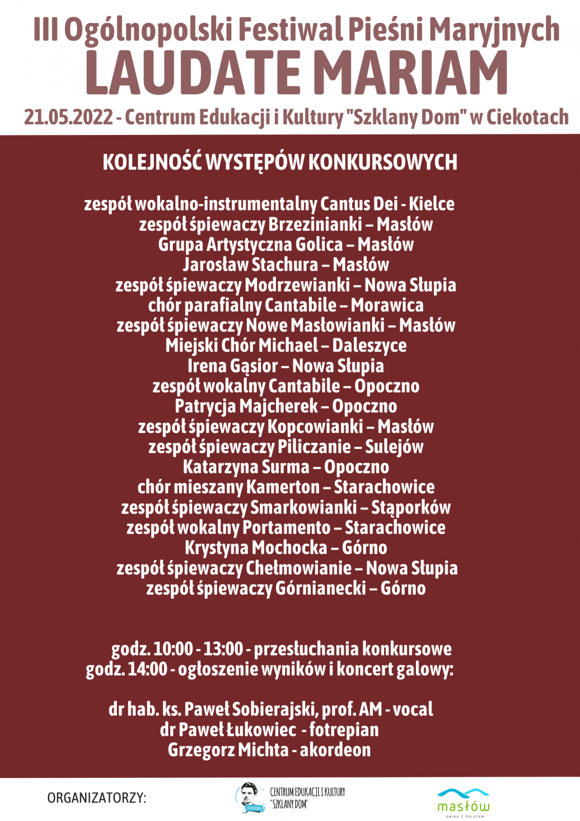 Festiwal Laudate Mariam w sobotę w Ciekotach
