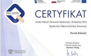 certyfikat dla powiatu kieleckiego