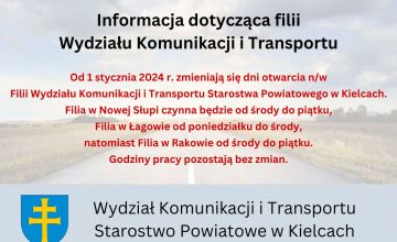 Informacja dotycząca Filii Wydziału Komunikacji i Transportu.