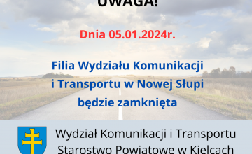 5 stycznia Filia w Nowej Słupi będzie nieczynna