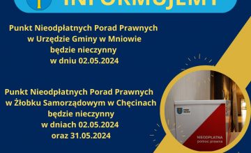 Informacja o dostępności Punktów Nieodpłatnych Porad Prawnych w Mniowie i Chęcinach