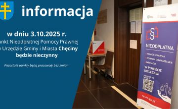 Punkt Nieodpłatnej Pomocy Prawnej w Chęcinach będzie nieczynny