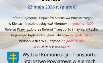 Wydział Komunikacji i Transportu - skrócony czas pracy