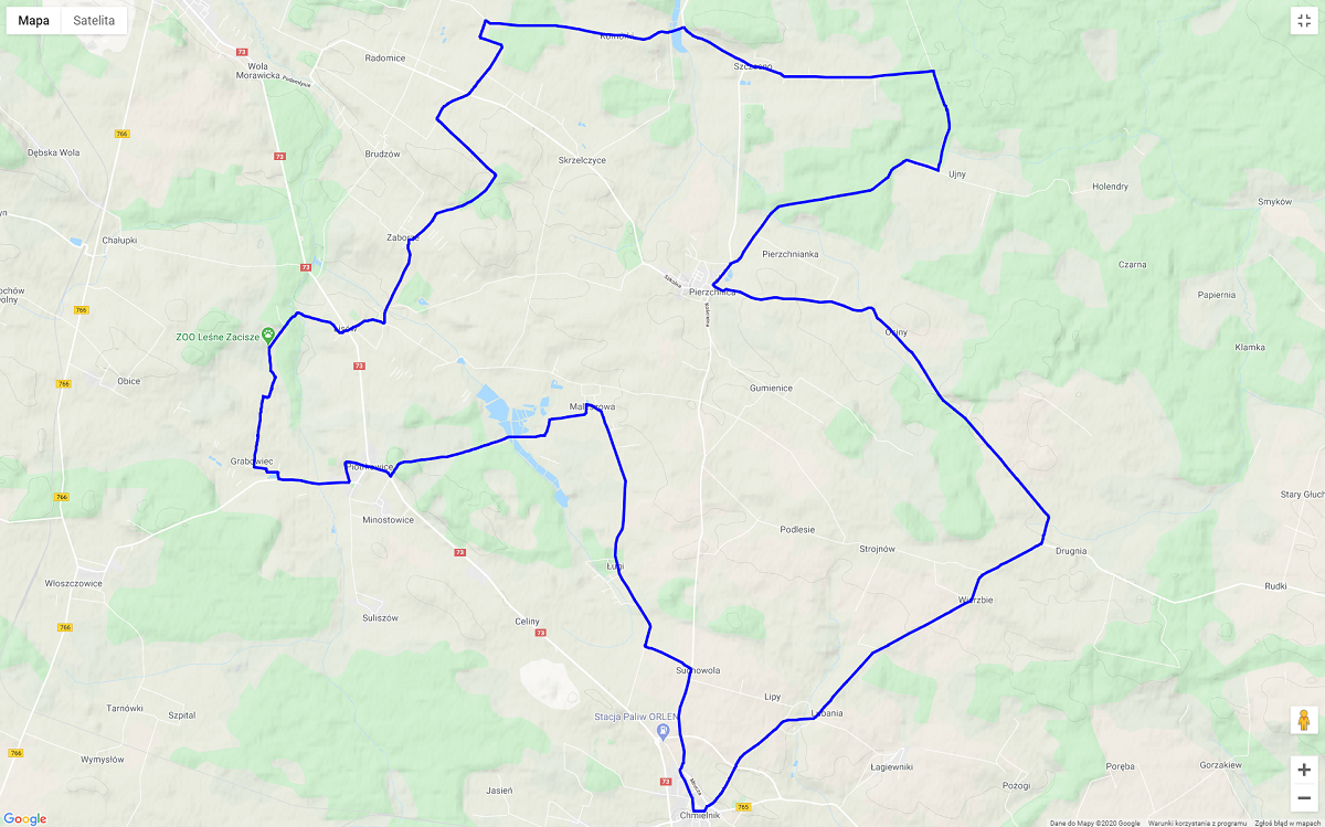 Szlak rowerowy o długości 58.6 kilometra.