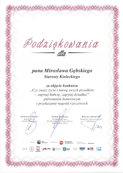 Dyplom za wsparcie konkursu